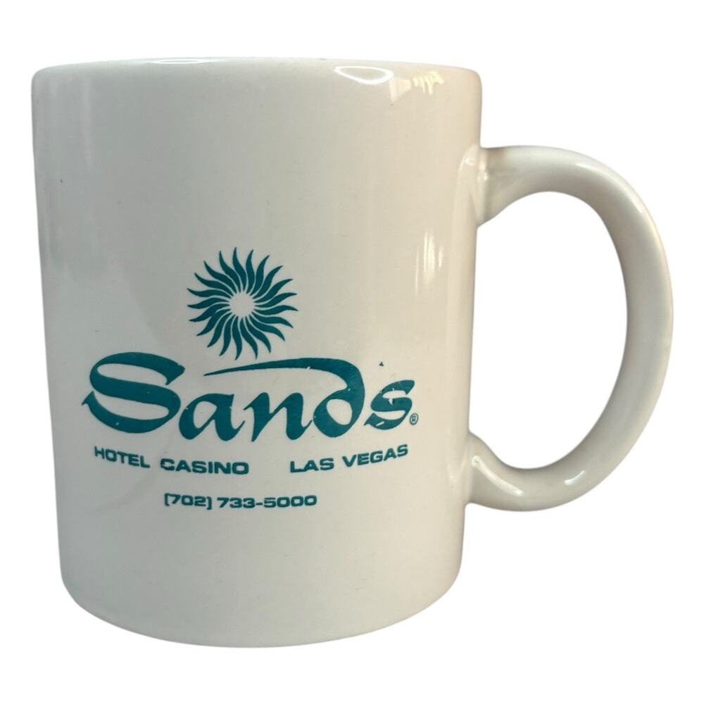 VTG Sands Hotel Casino Gambling Coffee Tea Mug Cup Blue White Las Vegas Souvenir